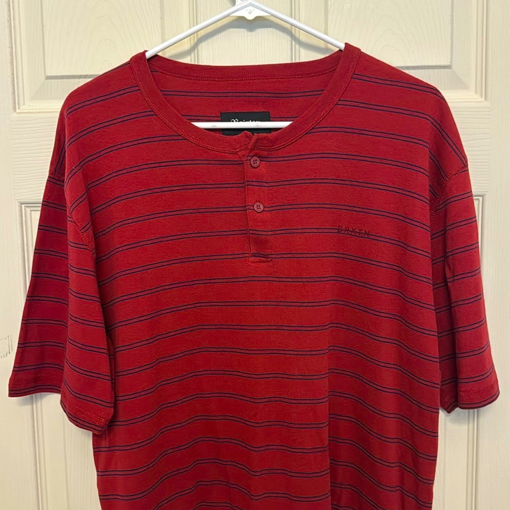 Brixton Short Sleeve Henley Buttoned Striped Tee with casual hem